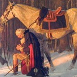 George Washington General and President Praying Beside his Horse